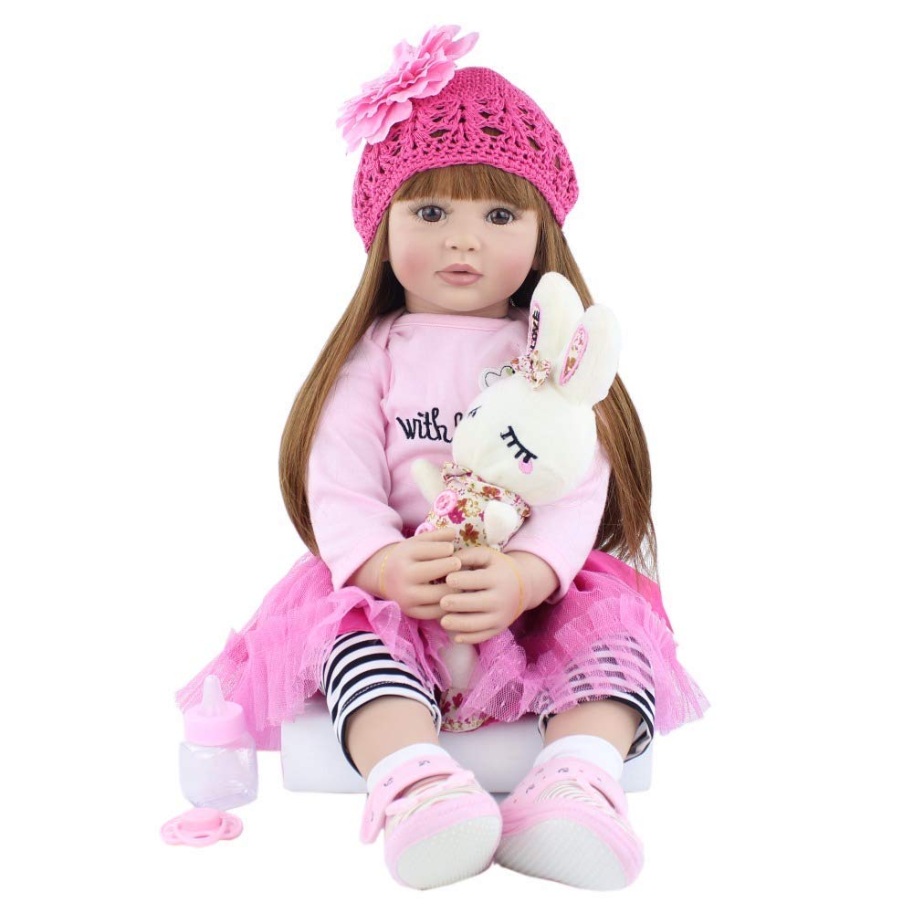 Angelbaby Adorable Reborn Toddler Doll Soft Body Real Life Long Hair Princess Hair, 24inch Handmade Silicone Reborn Baby Doll Sets and Doll Clothes