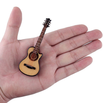 Dselvgvu Wooden Miniature Guitar with Stand and Case Mini Musical Instrument Acoustic Guitar Replica Collectible Figurines Model Home Decoration