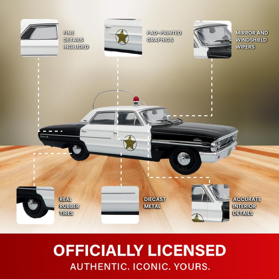 Iconic Replicas 1964 Ford Galaxie 500 Police Car: Mayberry Sheriff (White/Black) 1:43 Diecast Model
