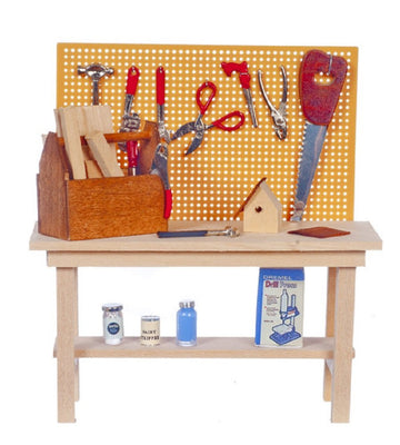 Dollhouse Miniature Workbench with Attached Accessories #SH0032