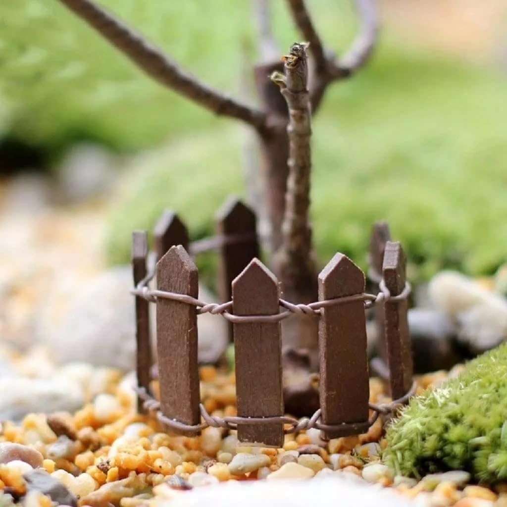 1Pc 35 Inches Brown Mini Fairy Garden Fence, Micro Landscape Miniature Ornaments for Dollhouse, Crafts, Diorama Project, Plant Pot DIY