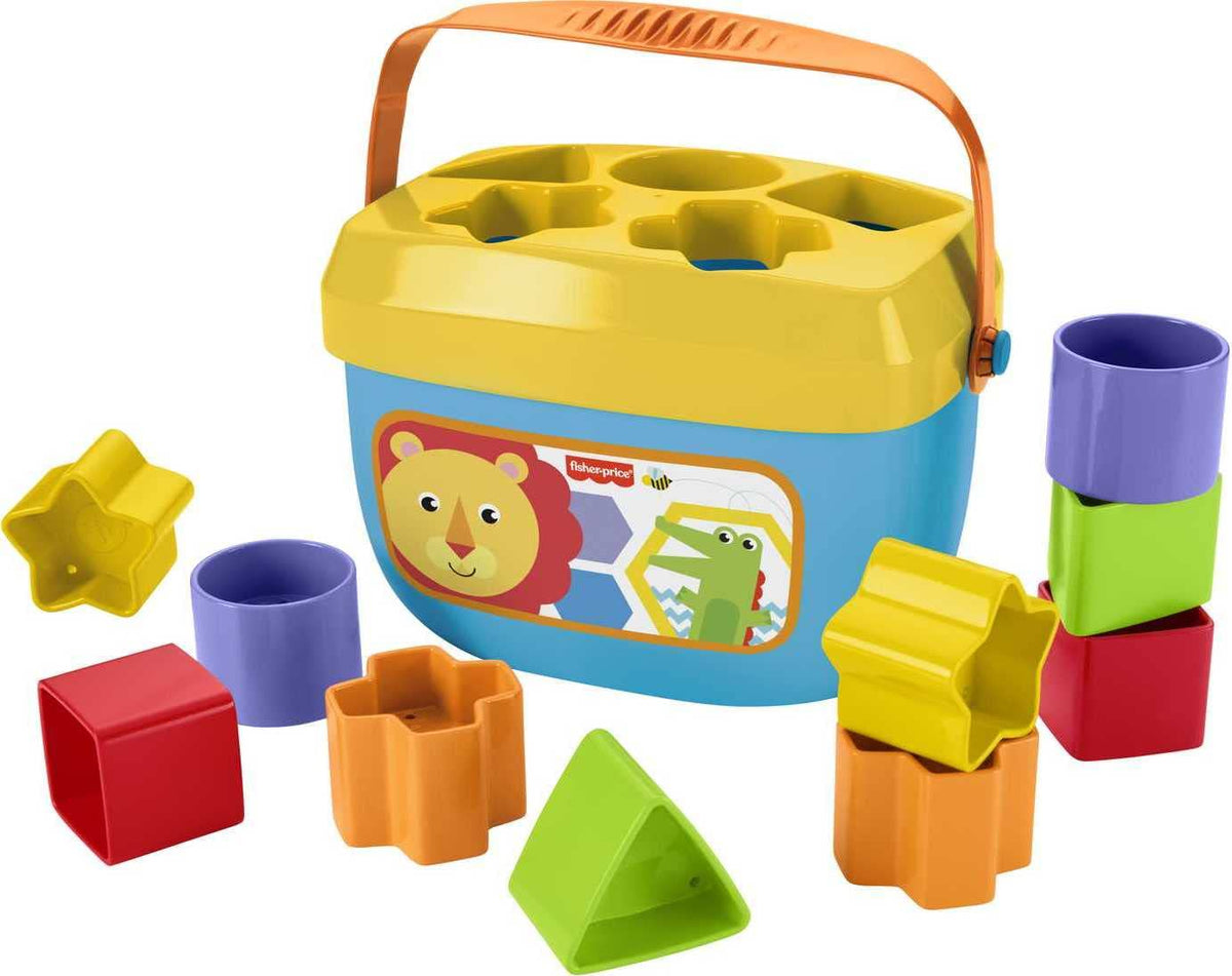 Fisher-Price Infant Toy Baby’s First Blocks, 10 Shapes & Storage Bucket, Sorting Activity for Fine Motor Skill Development Play Ages 6+ Months