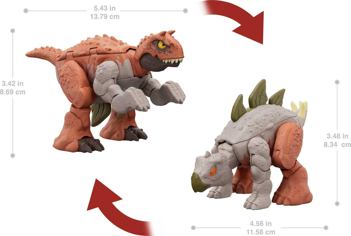Mattel Jurassic World Fierce Changers 2-in-1 Dinosaur Action Figure, Double Danger Toy Transforms from Carnotaurus to Stegosaurus in 11 Steps