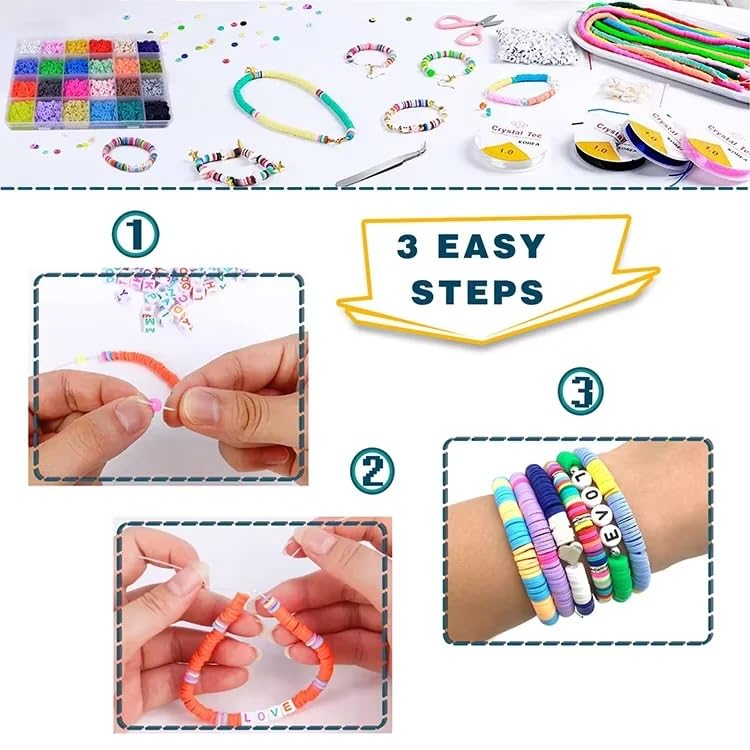 Friog Graduation Teachers Appriciation Gift Jewelry/Bracelet Making Kit 6000+PCS Clay Beads, 24 Colors Flat Preppy Beads for Friendship Jewelry