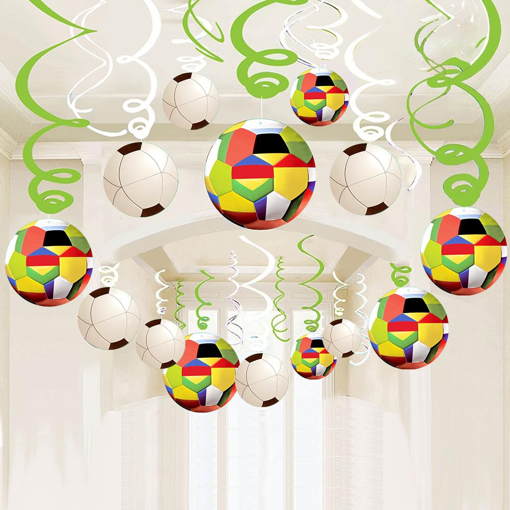 30CT Soccer Hanging Swirl for Soccer Party Supplies Theme Birthday Party Decorations
