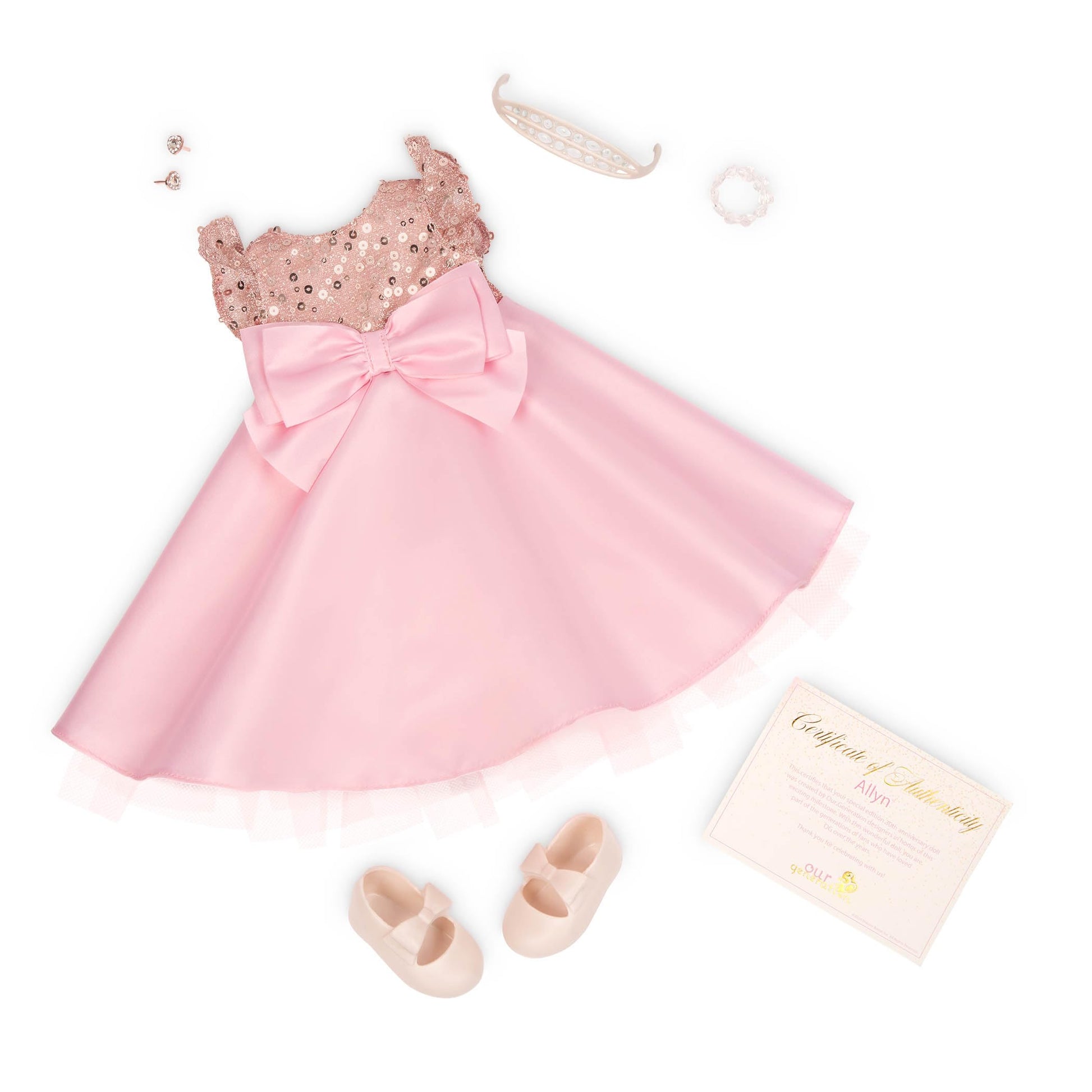 Our Generation - Special Edition 30th Anniversary Collection Doll - Unique Violet Eyes & Wavy Blonde Hair - Festive Pink Gown & Jewelry Accessories