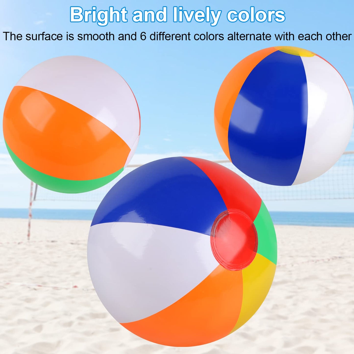 Rindion 6 Pack Beach Balls, 10 Inch Beach Balls for Kids, Rainbow Color Pool Toys Pool Balls for Swimming Pool, Beach Toys Inflatable Ball for Summer