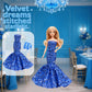 8 Pcs Doll Dress & Shoe Bundle - 4 Sparkly Party Dresses + 4 Shoe Pairs | 11.5" Fashion Doll Gift Set (Blue-Red)