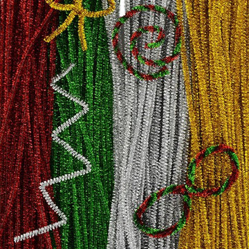 Crafter's Square Christmas Color Tinsel Stems, Pack of 4, Red, Green, Silver and Gold (180 Stems)