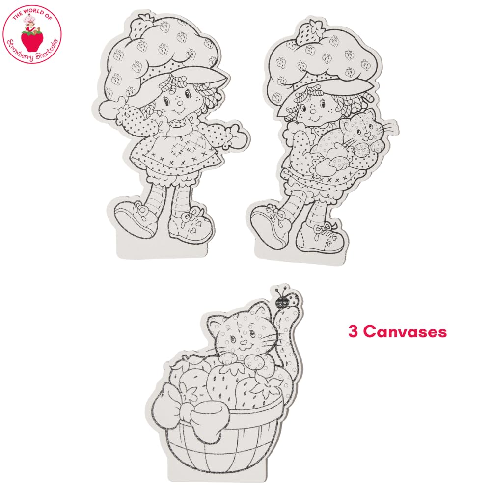 Innovative Designs Strawberry Shortcake Canvas Paint Set for Kids with 3 Canvases, Acrylic Paint, Paintbrush & Stands