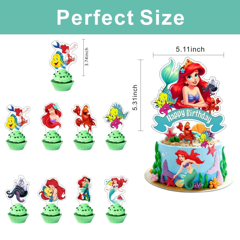 25Pcs Mermaid Cake Decorations with 24pcs Cupcake Toppers 1pcs Cake Topper for Girls Birthday Party Supplies