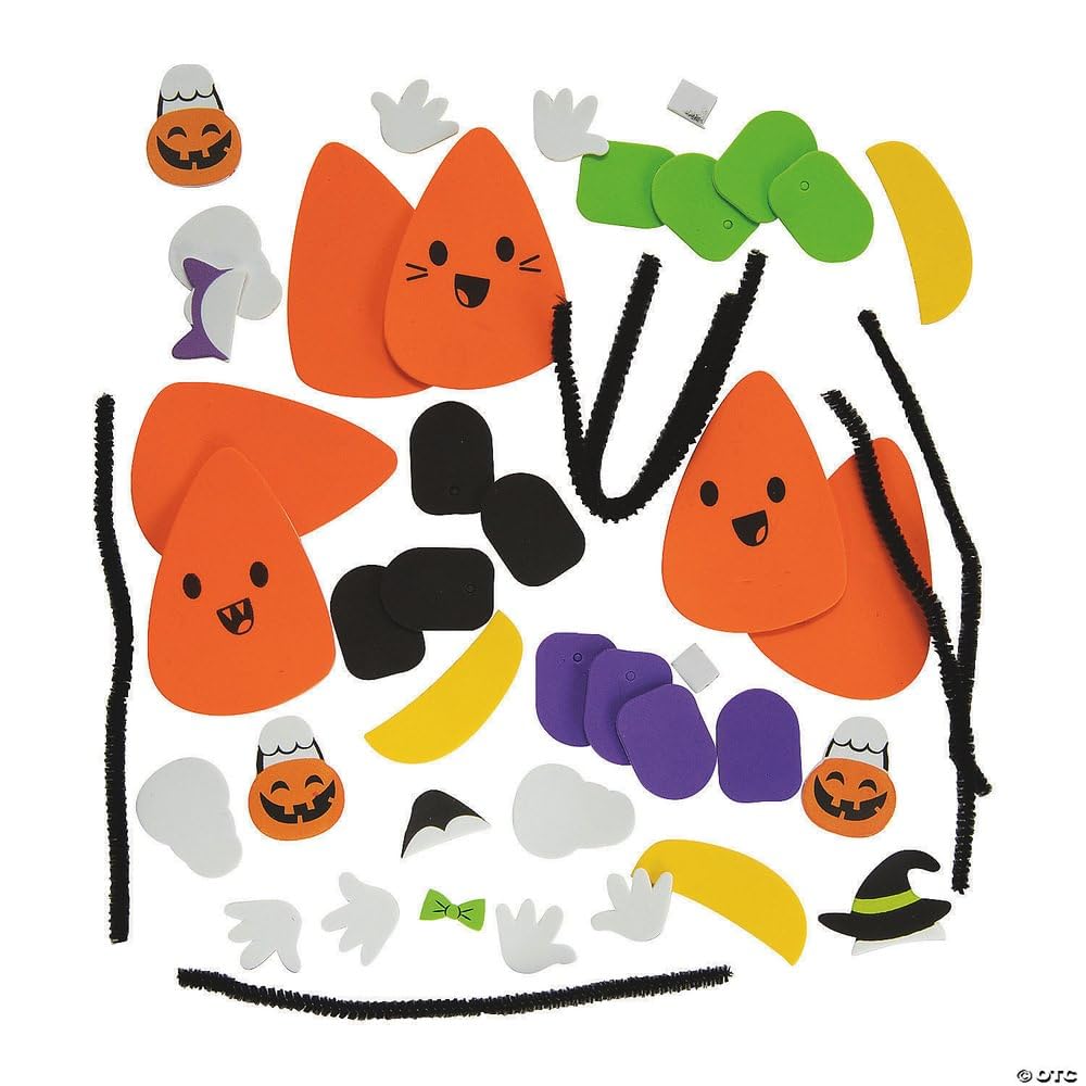 Fun Express Halloween Candy Corn Characters in Costume Craft Kit - Craft Kits - 12 Pieces
