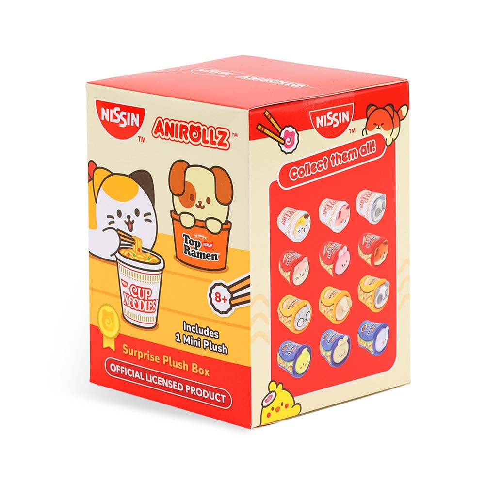 Anirollz x Nissin Surprise Plush Box - 1 Random Mini Plush Toy - Official Cup Noodles & Top Ramen Plush - Soft & Collectible Blind Box Stuffed Animal