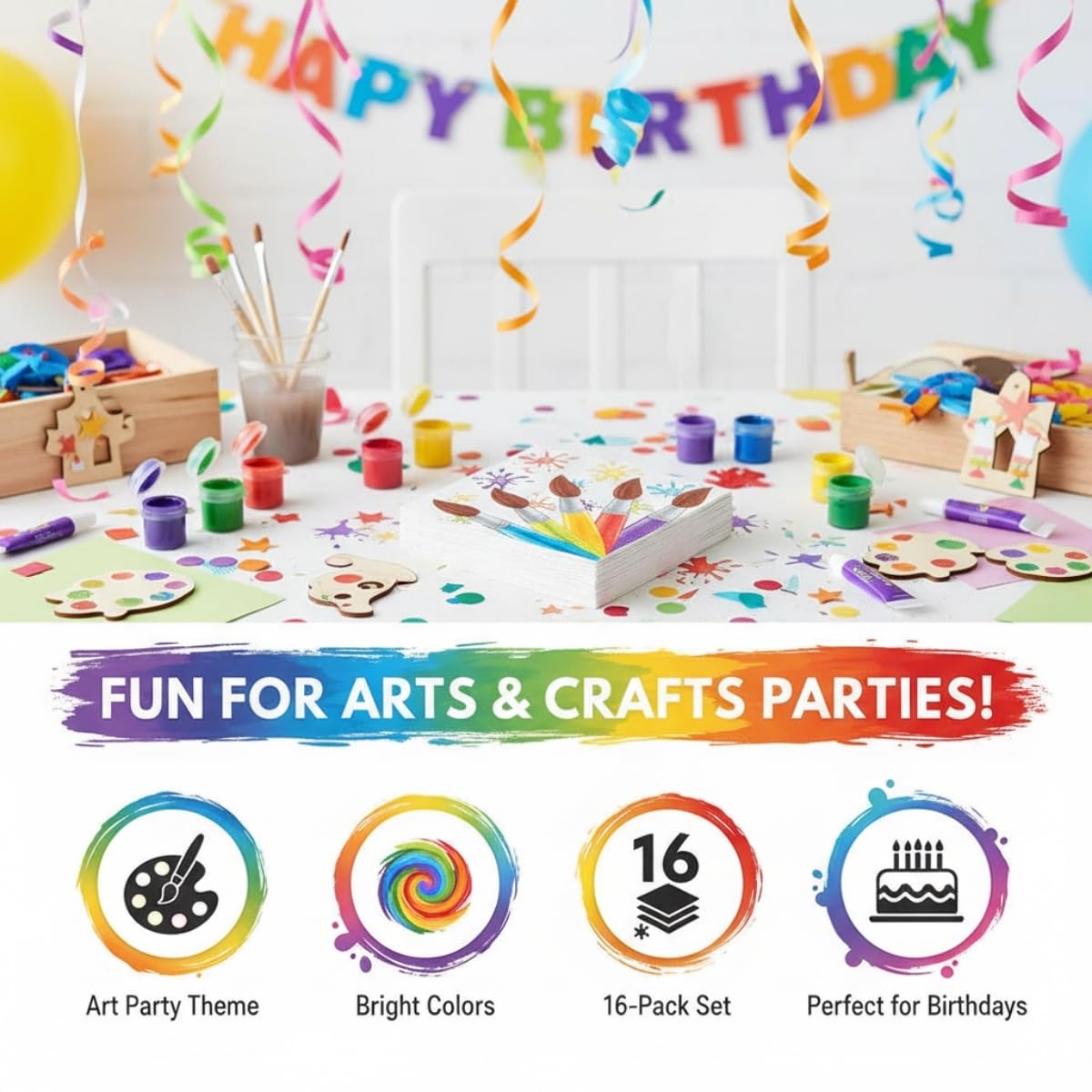 Fun Express - Artist Party Beverage Napkins for Birthday - Party Supplies - Print Tableware - Print Napkins - Birthday - 16 Pieces