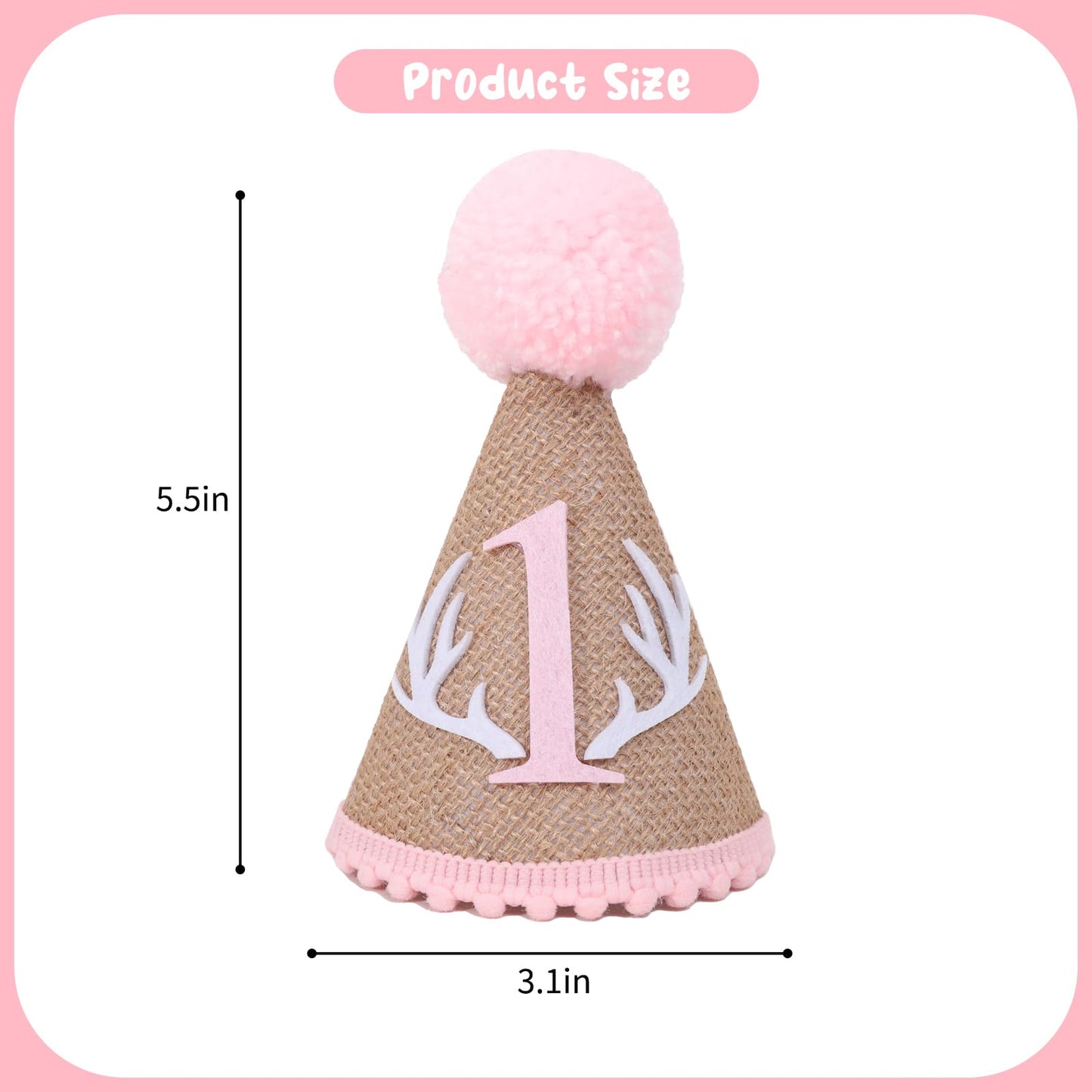 YOUAME Deer 1st Birthday Hat - Deer Girls Pink First Birthday Party Decorations,Woodland Theme Camo Hunting Party Decor,Wild One Deer Birthday Crown
