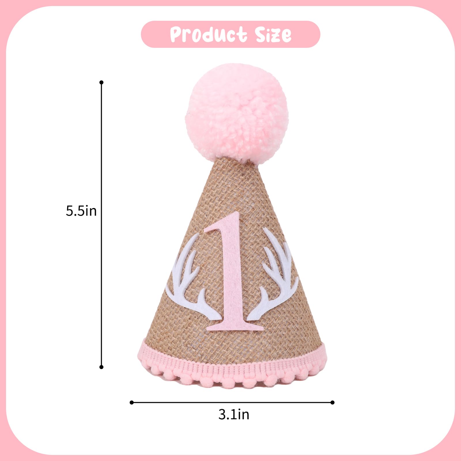 YOUAME Deer 1st Birthday Hat - Deer Girls Pink First Birthday Party Decorations,Woodland Theme Camo Hunting Party Decor,Wild One Deer Birthday Crown