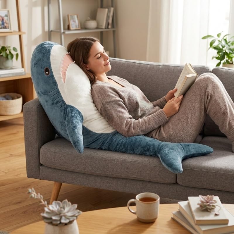 XIGUI 39.5 Inch SharkPlush Toy Pillow,Giant Shark Stuffed Animal,Soft Shark Pillow Cushion Shark Plush Pillow Chubby Stuffed Shark Toy,for Home Room