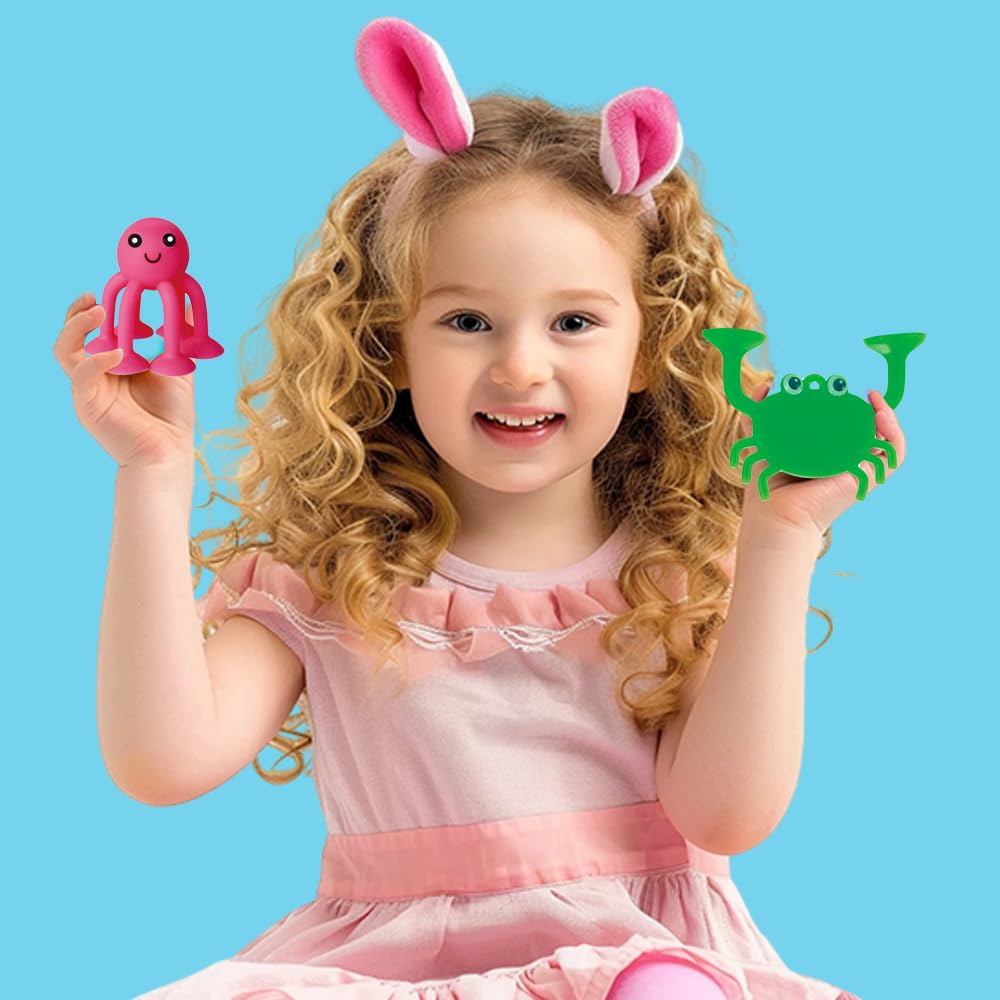 Suction Bath Toys for Kids, 9 PCS Silicone Ocean Animal Suction Cup Toys, Mold Free No Hole Bathtub Toy, Sensory Window Building Toy Gifts for Toddler