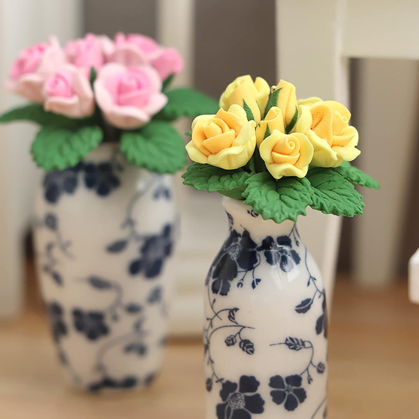 1:12 Scale Dollhouse Miniature Resin Roses, Artificial Mini Flowers for Crafts Decoration, Dollhouse Accessories, 1.4 Inch (Pink)