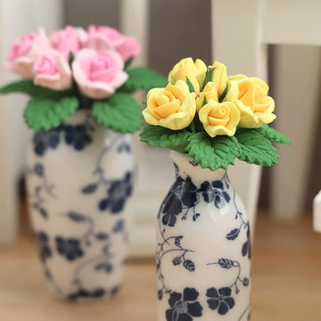 1:12 Scale Dollhouse Miniature Resin Roses, Artificial Mini Flowers for Crafts Decoration, Dollhouse Accessories, 1.4 Inch (Pink)