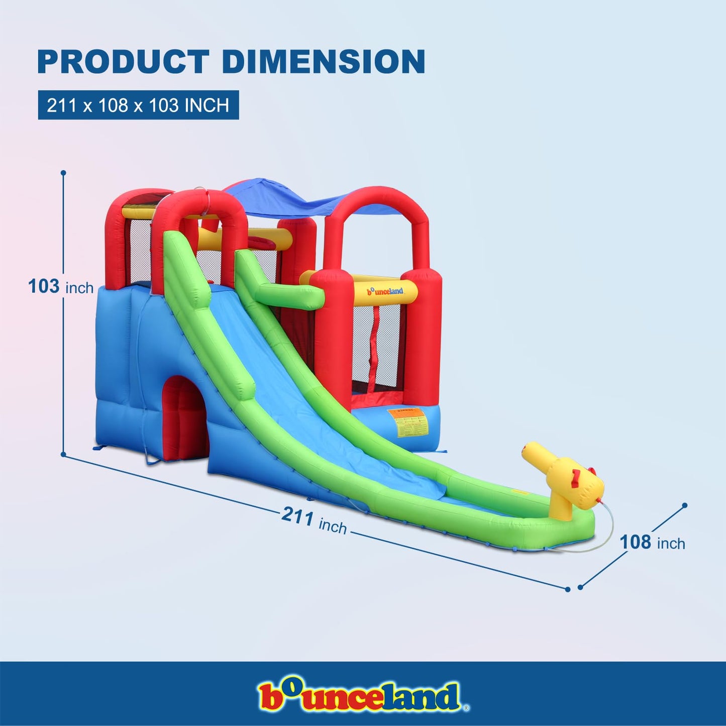 Inflatable Bounce House or Water Slide Wet or Dry with Sun Roof, Ball Pit 30 Balls, Water Gun, Fun Bouncing Area with Basketball Hoop, Long Slide