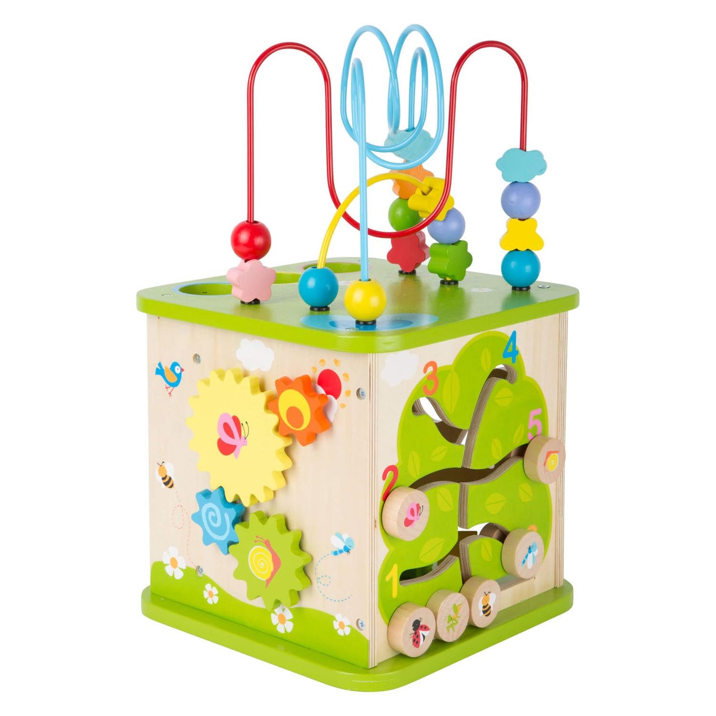 Small Foot 10605 Wooden motoric Cube with Five Sides of Fun, incl. motoric Loops and Ball Track, Multi