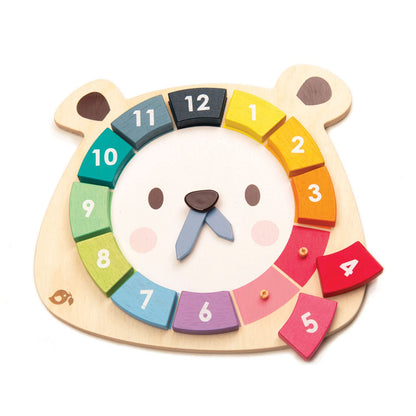 Tender Leaf Toys - 12 Pcs Bear Colors Clock, Early Learning Time, Educational Learning Clock Toy - Wooden Clock, Lovely Shapes - Cognitive Toy