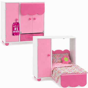 Emily Rose 18" Doll Furniture Murphy Bed & Closet Set w/Hangers & Storage