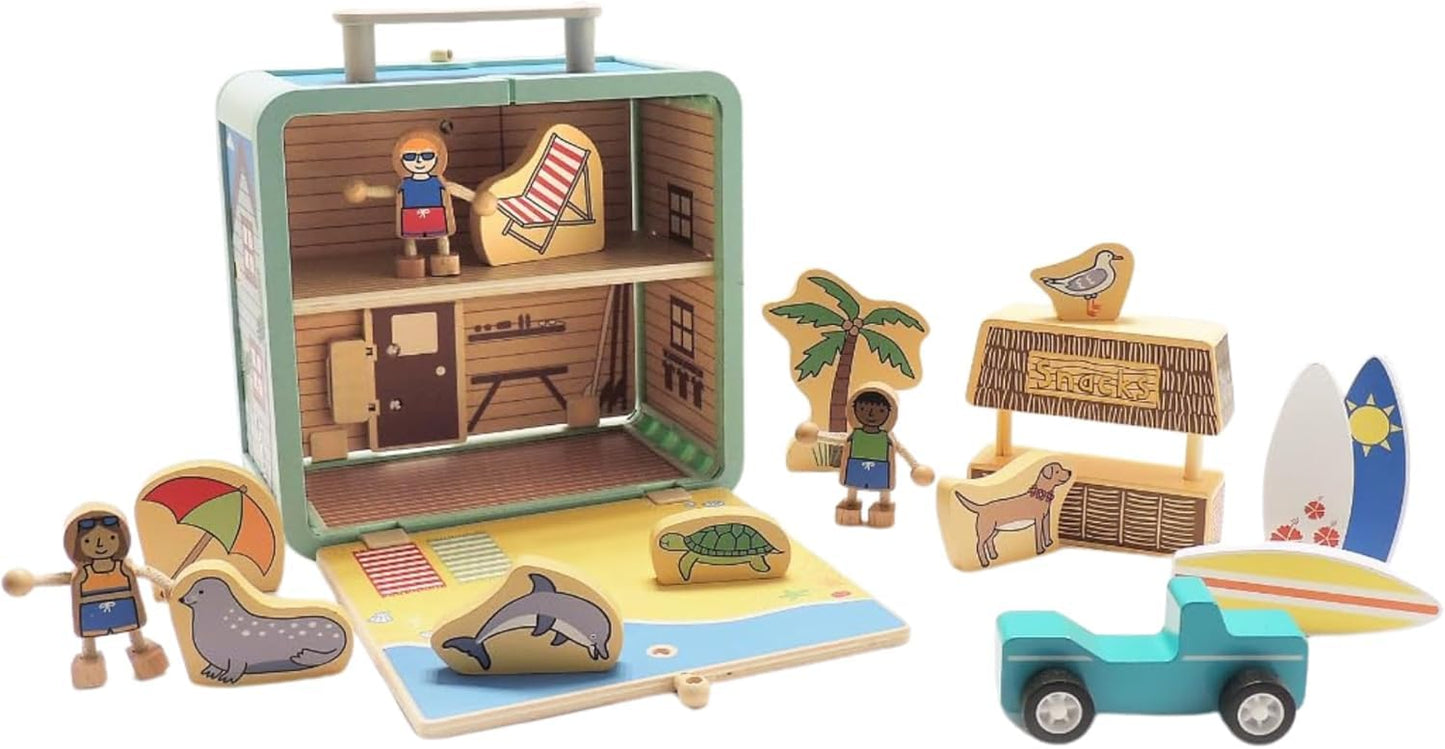 Jack Rabbit Creations Beach Suitcase Playset - 17 Wooden Toys - Ages 3+