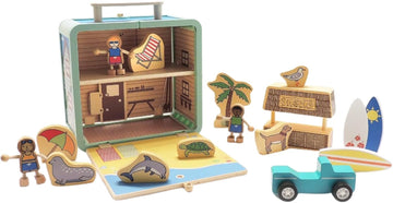 Jack Rabbit Creations Beach Suitcase Playset - 17 Wooden Toys - Ages 3+
