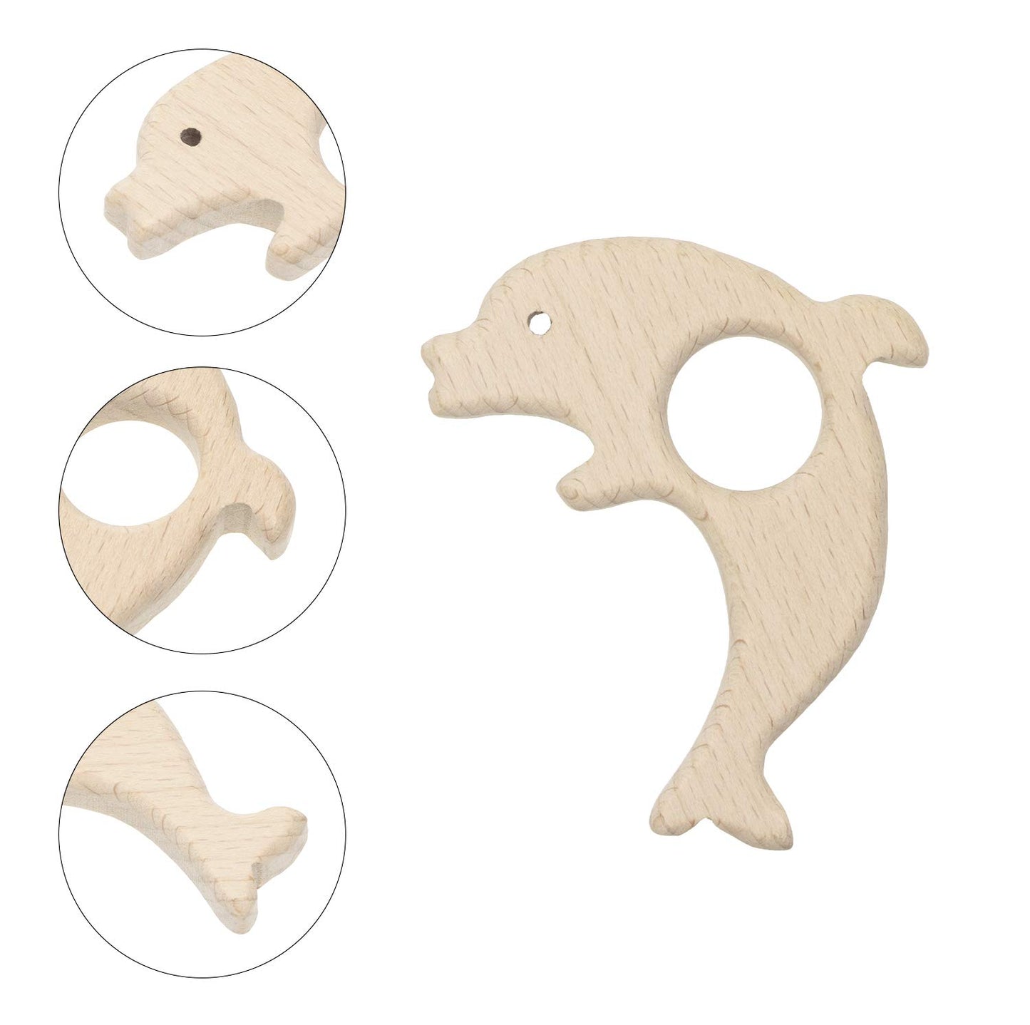 Penta Angel 10Pcs Wood Teething Rings Pain Relief Natural Wood Teething Toys Wooden Teether Animals for Infant Toddler, Turtles Swallows Dolphins