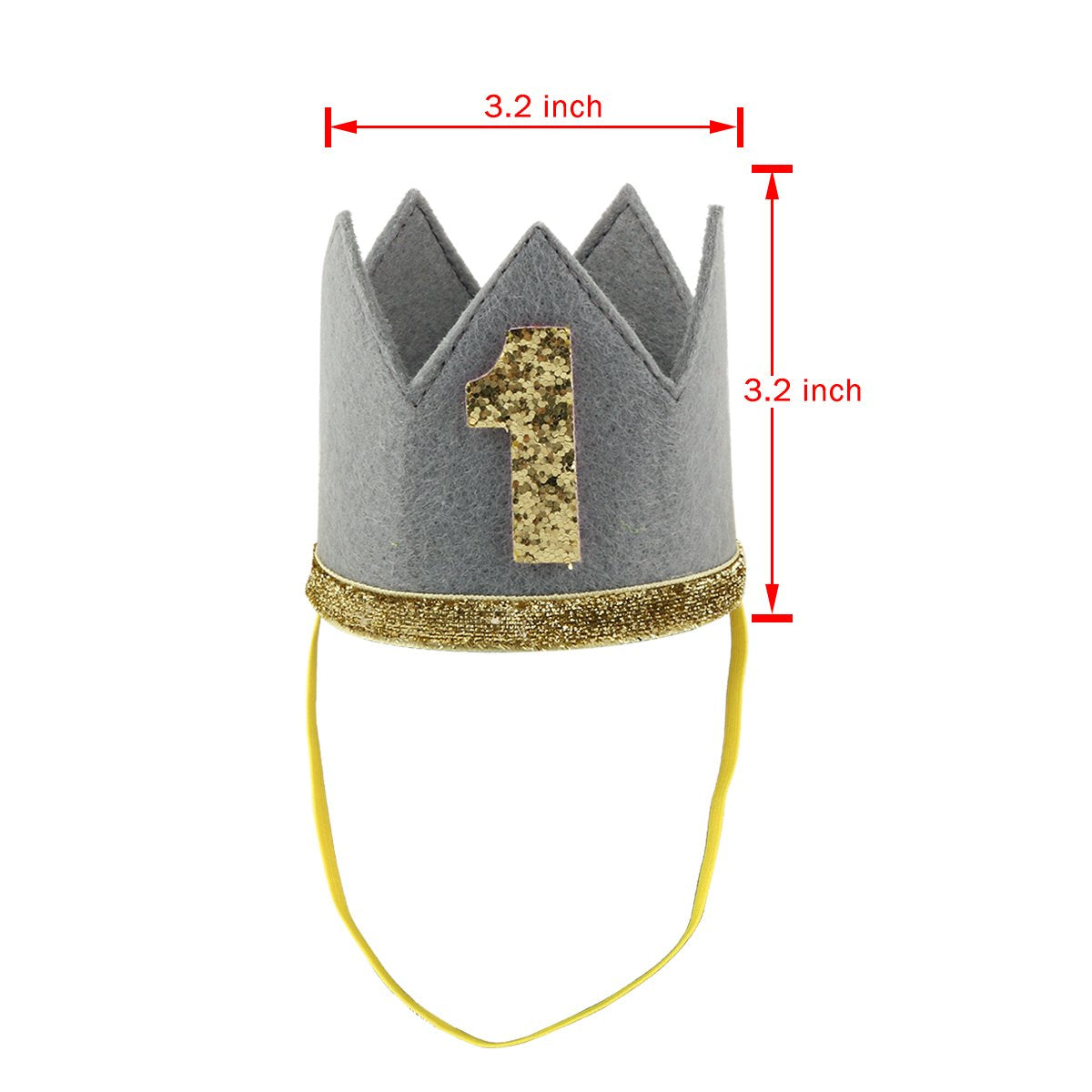FEESHOW Baby Girls Boy First 1st Birthday Hat Prince Party Sparkle Crown Elastic Headband Cake Smash Photo Prop (Gray Number 1)