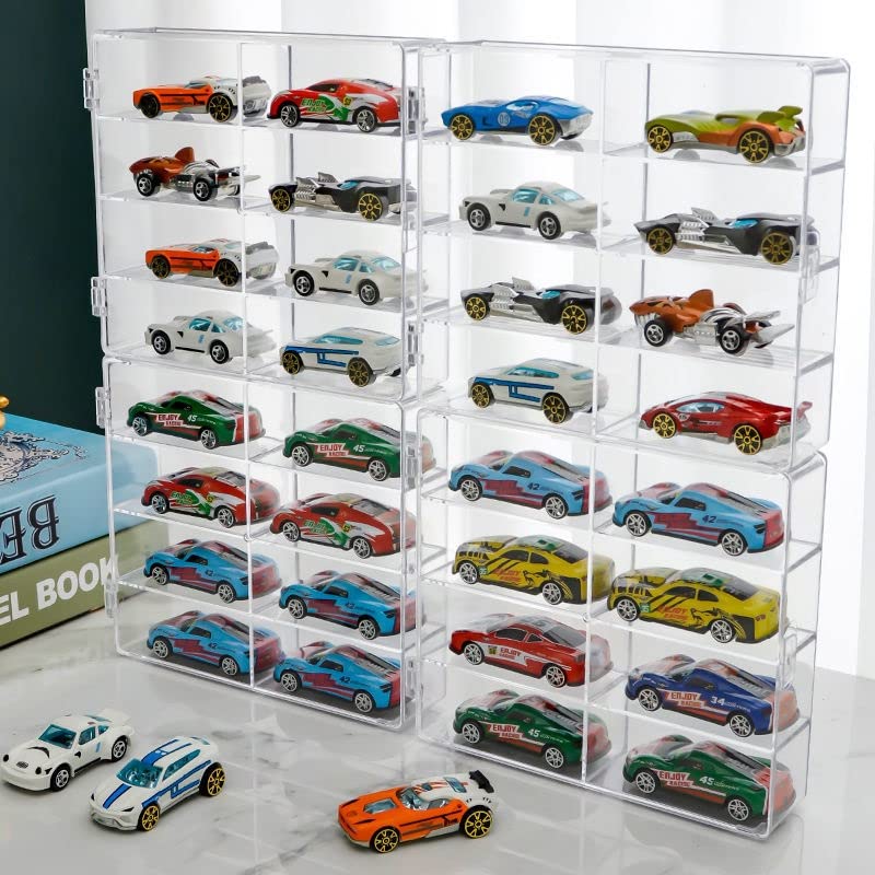 YYDS 1:64 Display Case,8 Compartments Clear Showcase Organizer,Matchbox Display Cabinet for Mini Cars, Hot Wheels?4 Pack Display Case