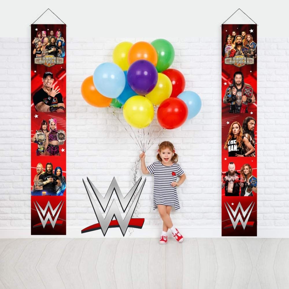 2Pcs Wresting Birthday Porch Sign Door Hanging Banner Party Supplies for Wresting Themed Door Decorations