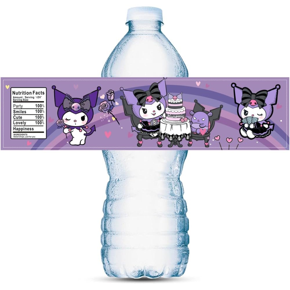 24PCS Kawaii Water Bottle Labels, Kawaii Birthday Party Supplies for Birthday Decorations