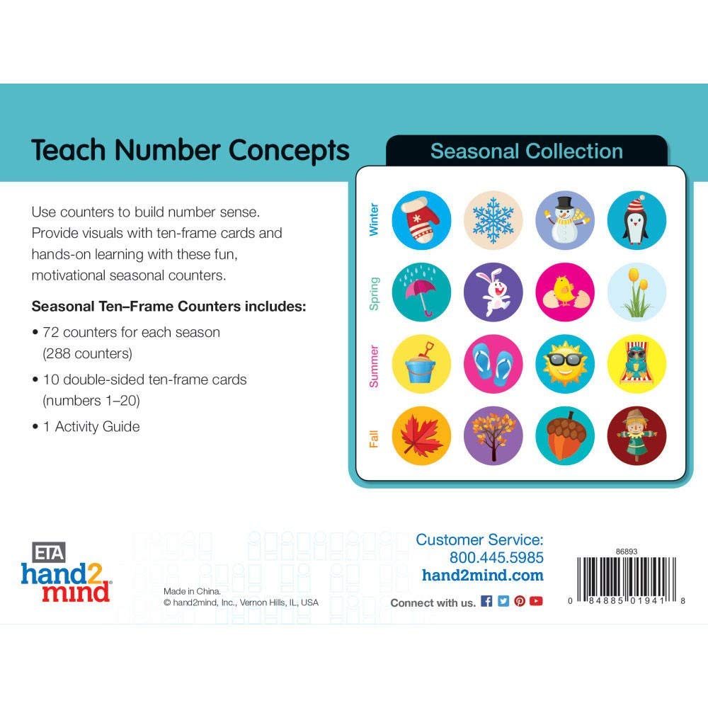 hand2mind Seasonal Ten Frames Math Counters for Kids, Math Counters Chips for Counting and Sorting, Kindergarten Learning Games, Counting Toys, Math