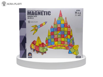 AURA PLAYY 100 Piece Magnetic Tiles Set - 3D Magnet Building Blocks, STEM Educational Construction Toy for Toddlers & Kids | Creativity, Learning,