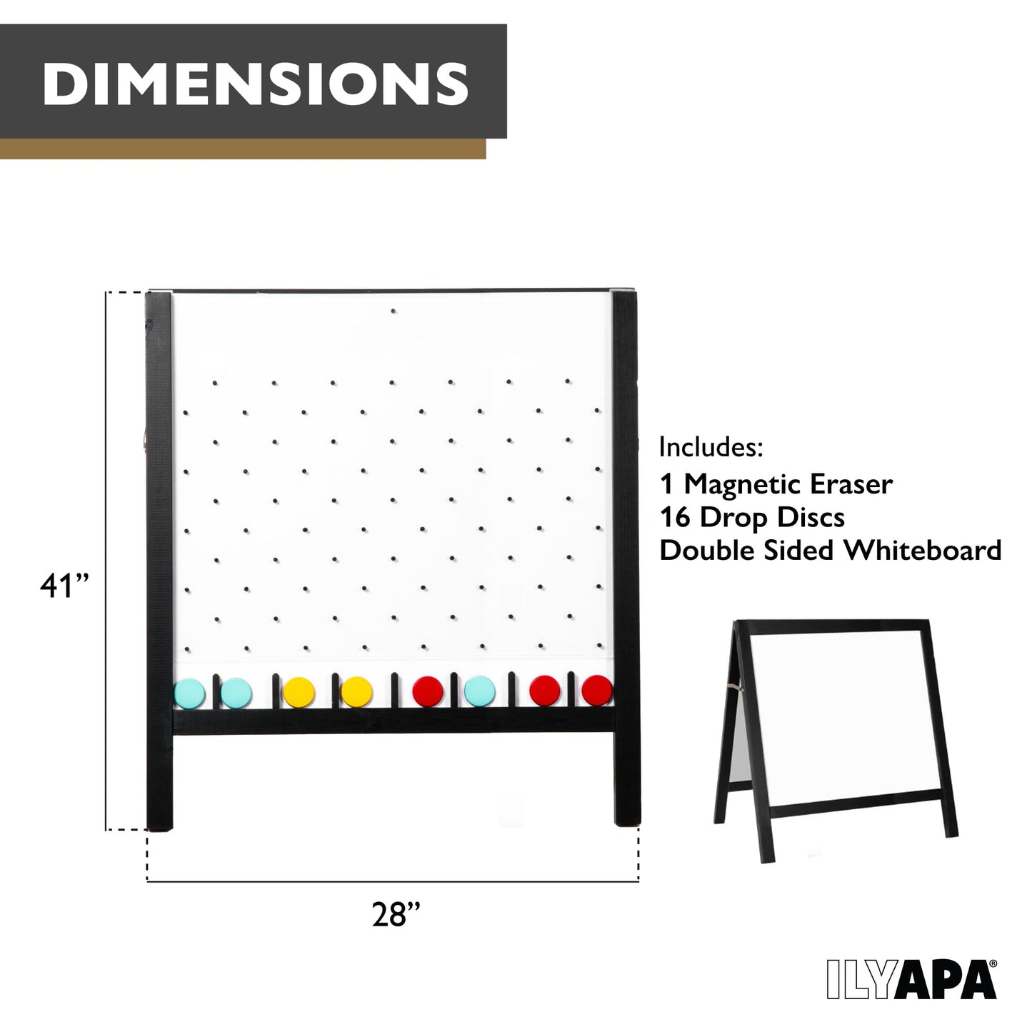 Ilyapa Large Portable Prize Drop Game - 41x27.5 Inch Double Sided Penny Drop Game, Wooden A-Frame Whiteboard Sign, Eraser & Token Storage Tote