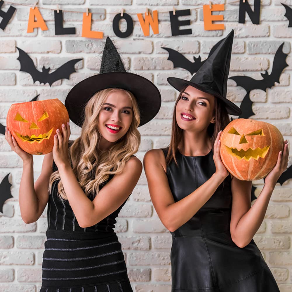 Minelife 4 Pieces Halloween Witch Broom Hat Set, Plastic Witch Broomstick Cosplay Broom Props Halloween Witch Hats for Party Favor