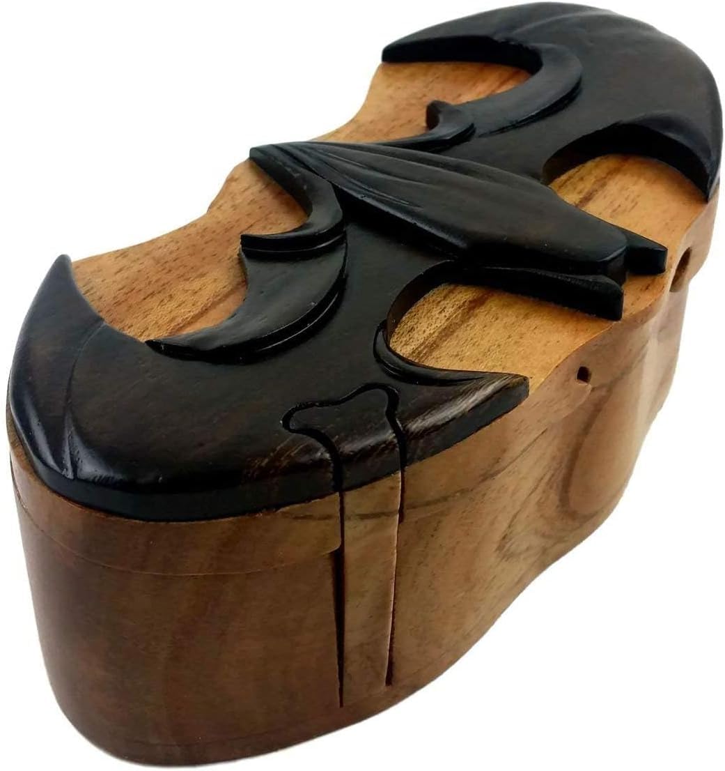 Batman Superhero, Handcrafted Wooden Puzzle Box, All-Natural Intarsia Wood Art, Unique Secret Storage