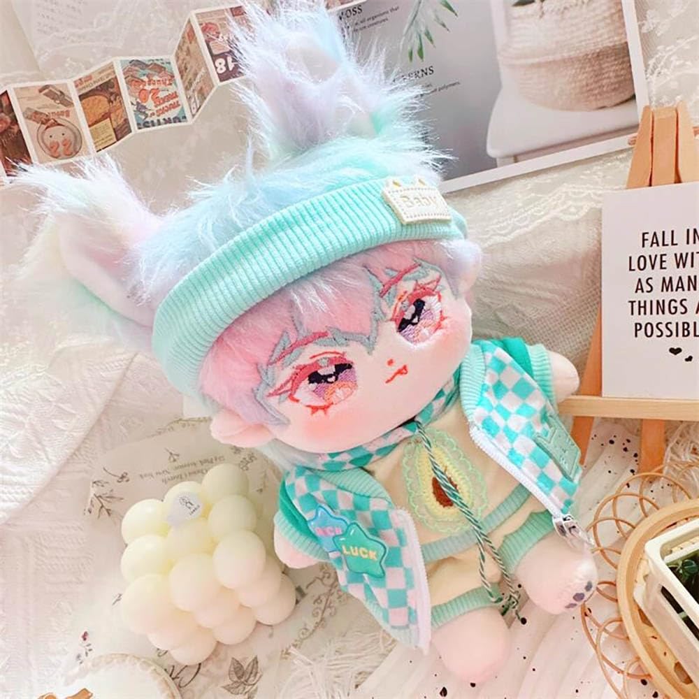 niannyyhouse 20cm Plush Doll Red Colorful Brown Hair Boy Humanoid Stuffed Body no Attribute Wearable Clothing (2-Without Skeleton)
