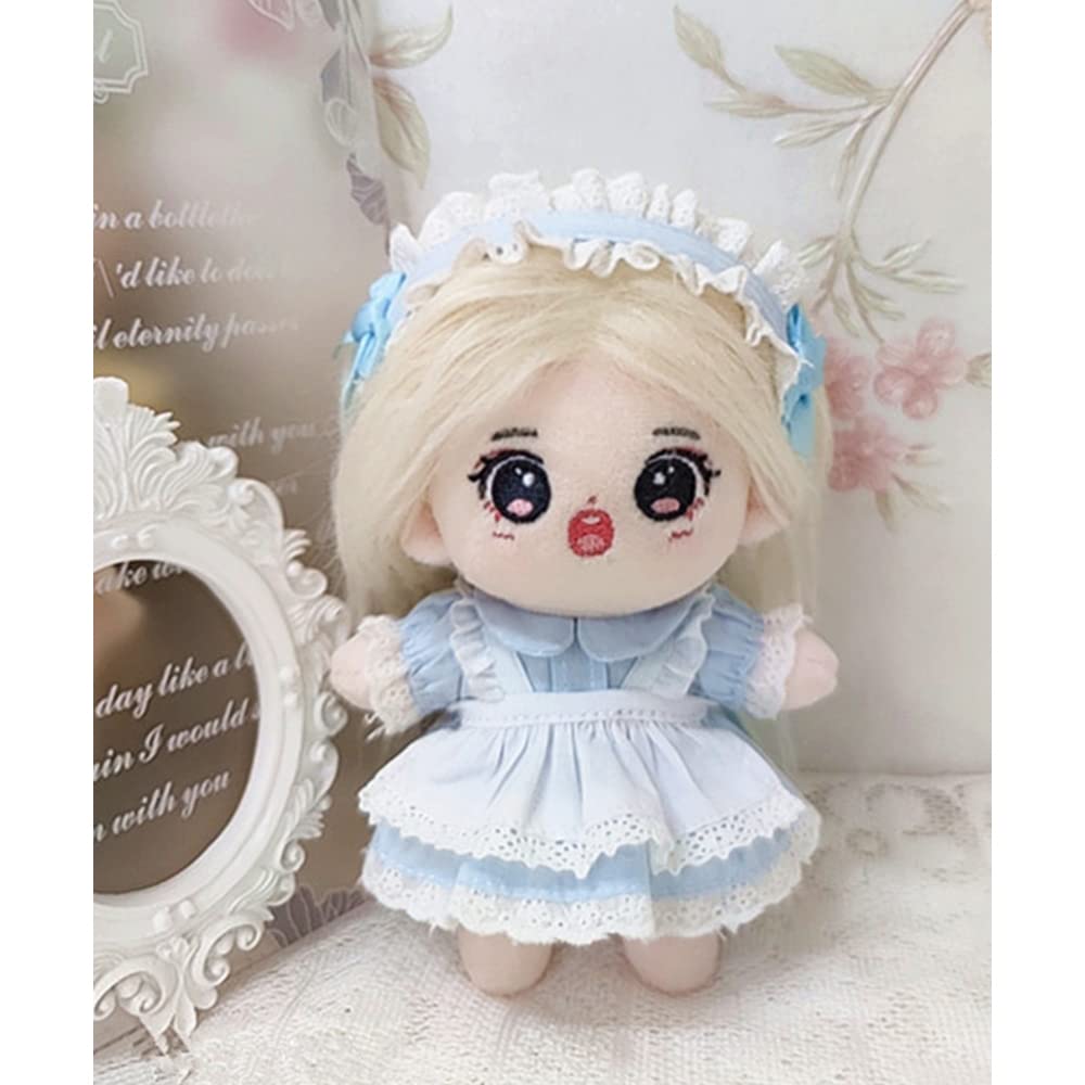 niannyyhouse 10cm Plush Doll Clothes Maid Outfit Headdress Apron Dress Doll Dress up (Pink)