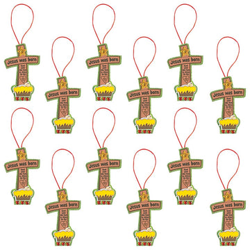 Fun Express Jesus was Born Cross Ornament Craft Kit - Crafts for Kids and Fun Home Activities - VBS Vacation Bible School Supplies/Decor
