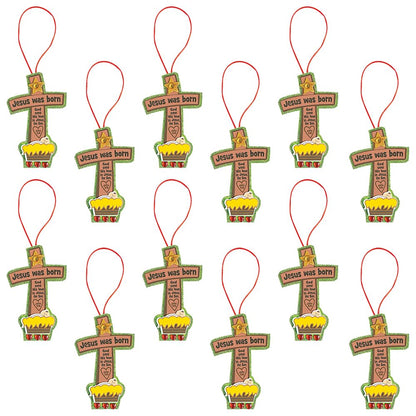 Fun Express Jesus was Born Cross Ornament Craft Kit - Crafts for Kids and Fun Home Activities - VBS Vacation Bible School Supplies/Decor
