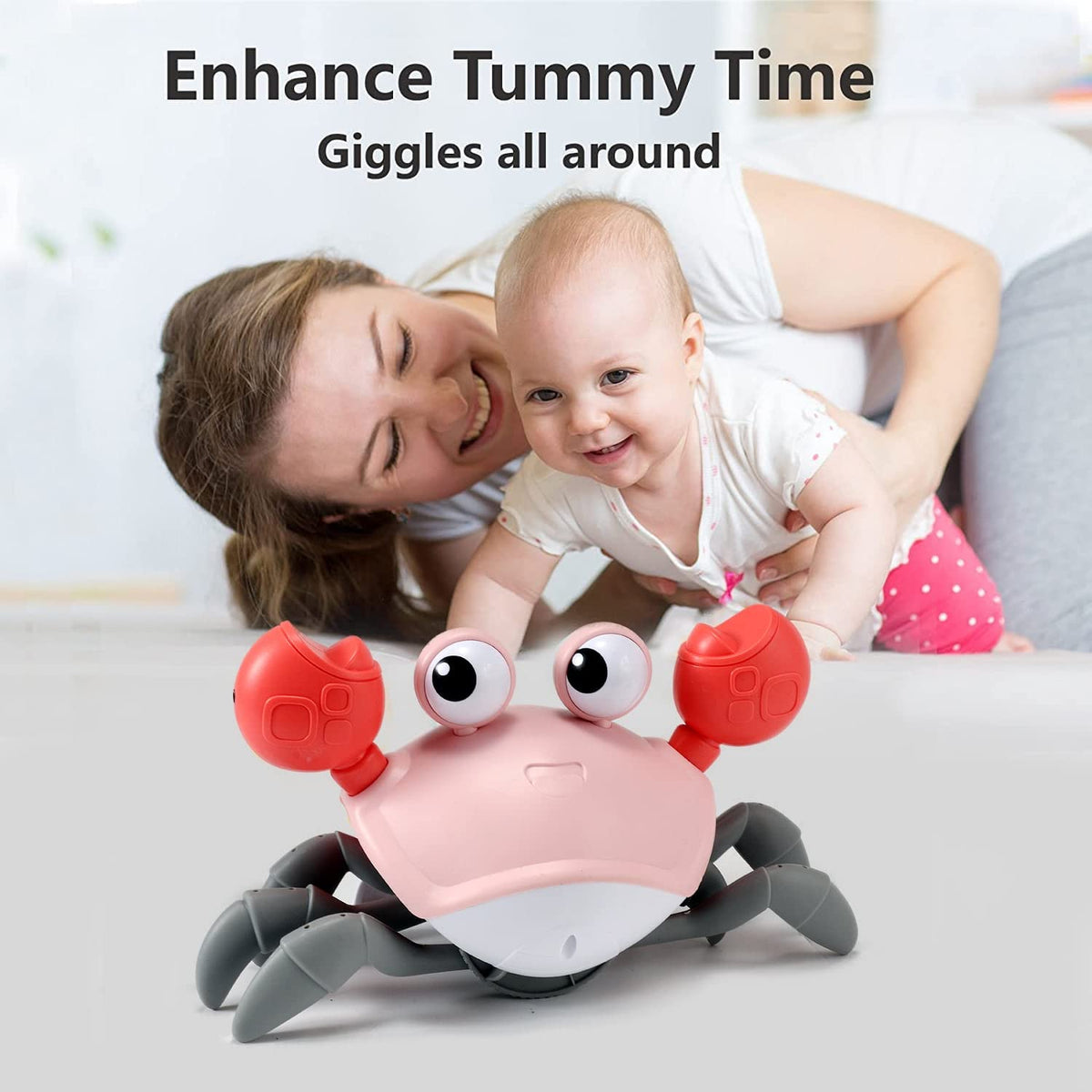 control future Baby Girl Toys Tummy Time: Pink Crawling Crab Babies Montessori Toy Learning 36 Months 3 Year Old Birthday Infant Girls Valentines