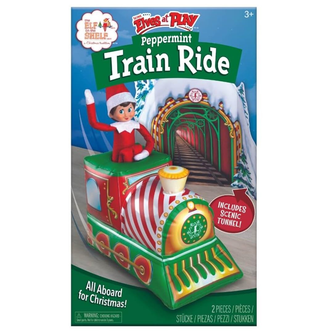 The Elf on the Shelf Peppermint Train Ride - Exclusive Inflatable Train Accessory for Your Scout Elf - Colorful Holiday Adventures - Scout Elf Not