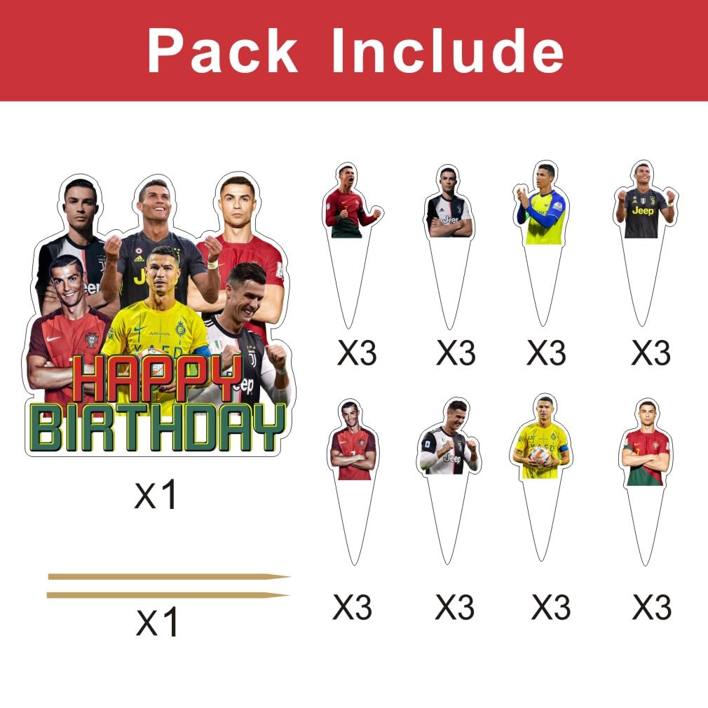 25pcs Soccer Cake Decorations with 1pcs Cake Topper, 24pcs Cupcake Toppers for Soccer Birthday Party Supplies.