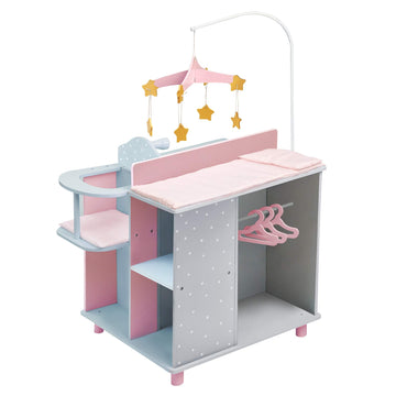 Olivia's Little World 6-in-1 Wooden Baby Doll Changing Station with Crib, Changing Table, High Chair, Double-Door Closet, Sink and Washing Machine
