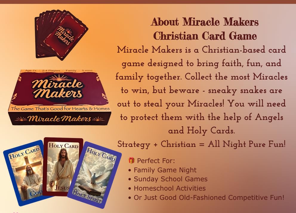 Miracle Makers Card Game | Christian-Themed, No Biblical Knowledge Required | Non-Denominational Fun | Ages 7+, 2-4 Players | Faith-based Gift | Great