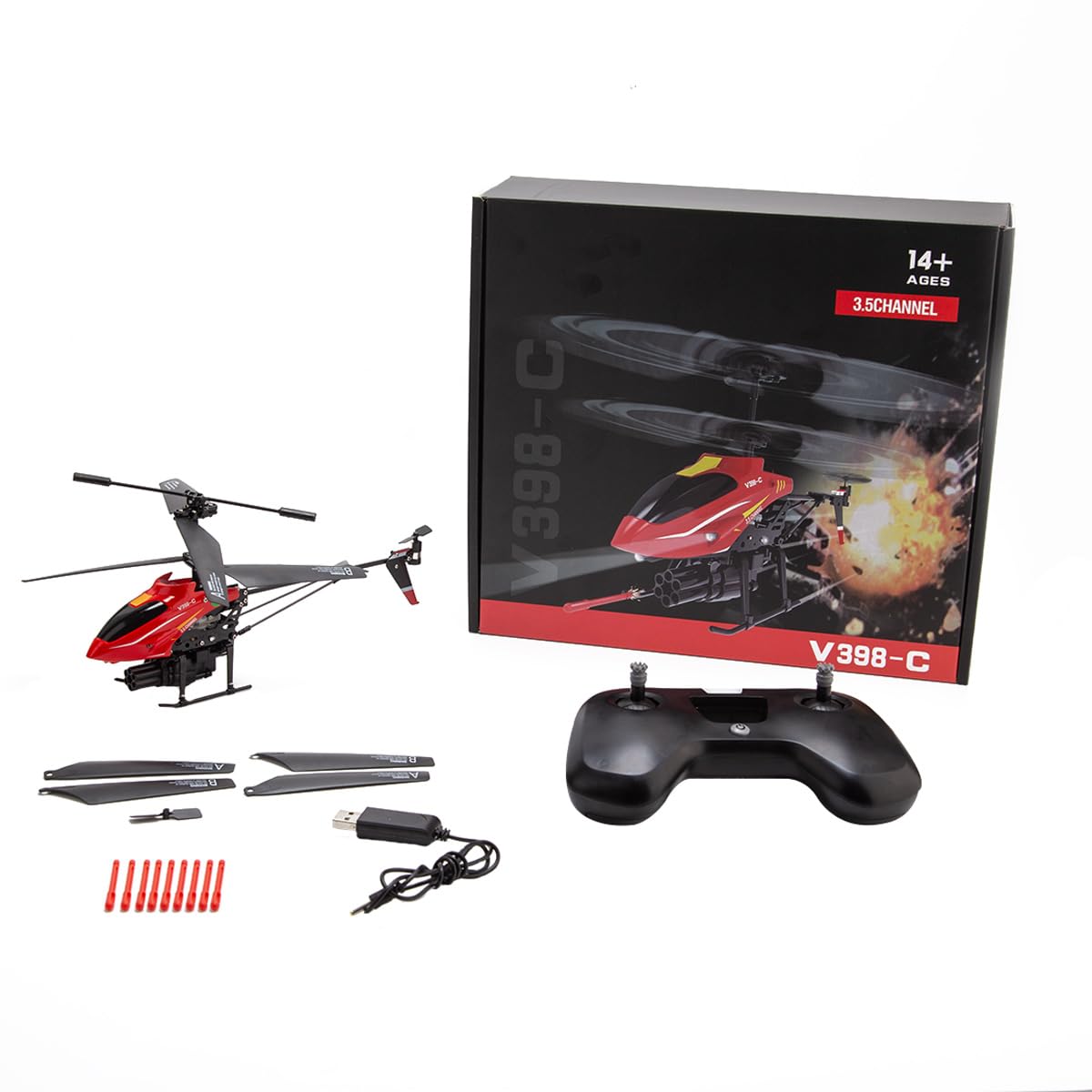 YounggDiy WL V398-C Mini Armed Helicopters, 2.4G 4CH Dual-Blade RC Aircraft with Lights and Missile Launching System, Hobby in Remote Control